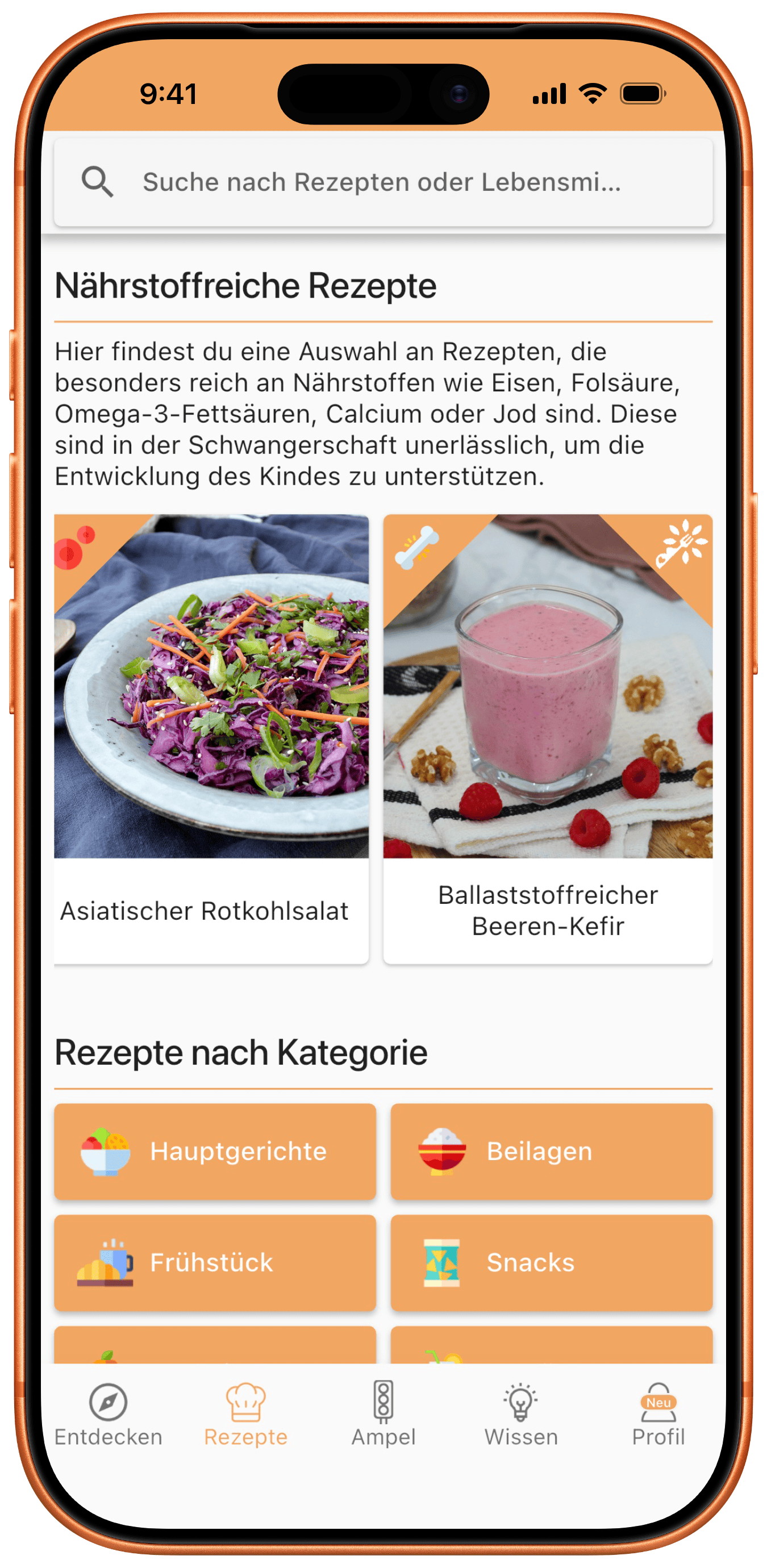 MIMBA App Screenshot: Rezepte